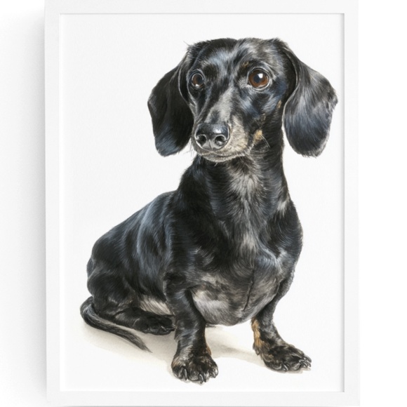 Watercolor Black Dachshund Dog Portrait Art Print – Unframed Fine Art Poster - Picture 1 of 5